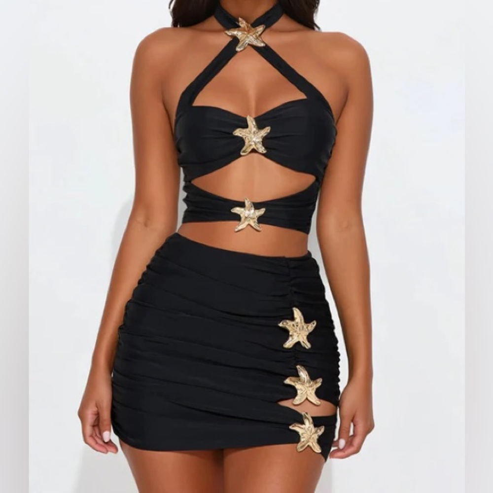 Gold Metal Detail Skirt Set